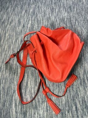 Orange Leather Drawstring Crossbody Bag - Brand: